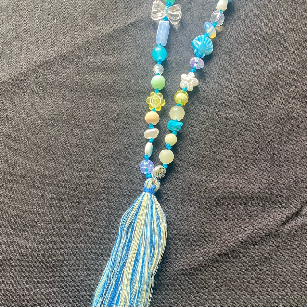 Blue Beaded Necklace with Tassel Mermaid Whale Ocean Mala Spiritual - Picture 8 of 11